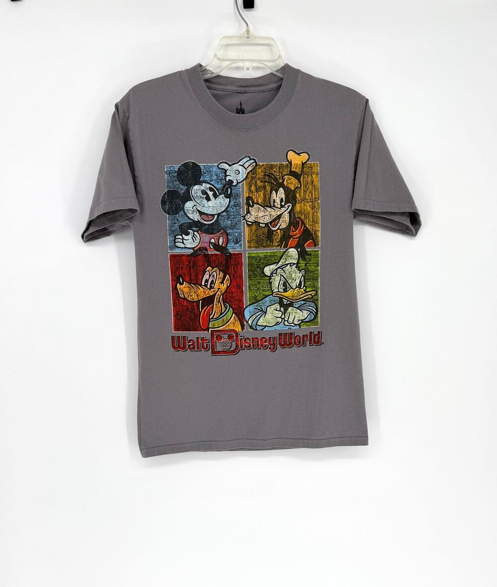 Disney Parks Walt Disney World Mickey Goofy Pluto Donald Graphic T Shirt S Gray